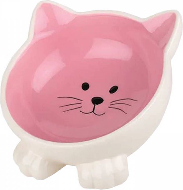 Dobeno Happy Pet kattenbak Orb keramiek 16 5 x 8 cm crème roze