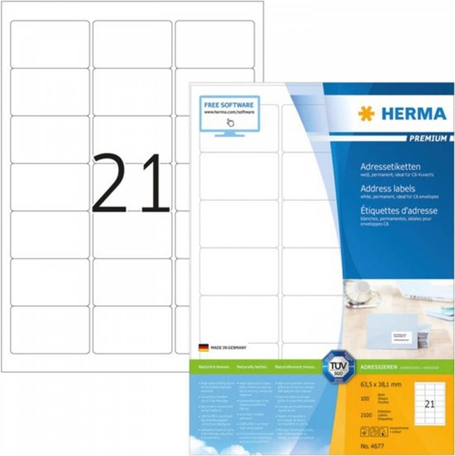 Merkloos Herma adres etiket. 63 5x38 A4 2100 stuks 4677