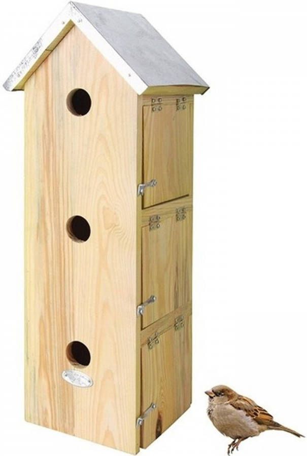 Merkloos Houten Vogelhuisje nestkastje Mussenvilla mussenflat 51 Cm Tuindecoratie Vogelnest Nestkast Vogelhuisjes