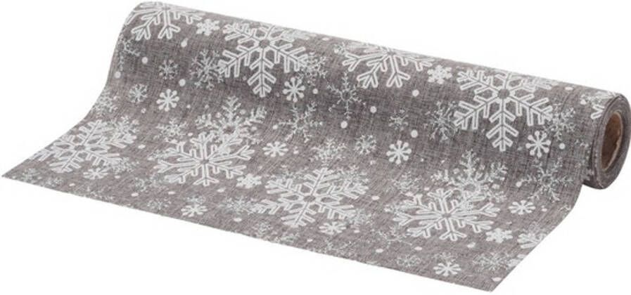 Merkloos Kerst tafelloper zilver met glitter sneeuwvlokken 250 x 21 cm Tafellakens