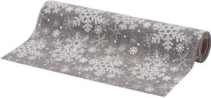 Merkloos Kerst Diner Tafelloper Zilver Met Sneeuwvlokken 250 X 21 Cm Tafellakens