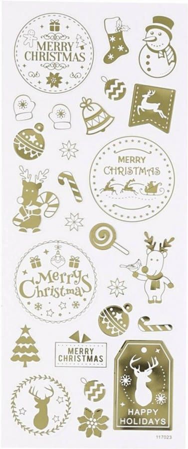 Merkloos Gouden kerst stickers 26 stuks Kerststickers