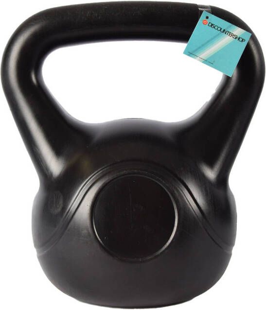 Merkloos Kettlebell 12 kg Zwart Kunststof Gevuld met Cement voor Kettlebell Training en Oefeningen Inclusief Antislip Handvat