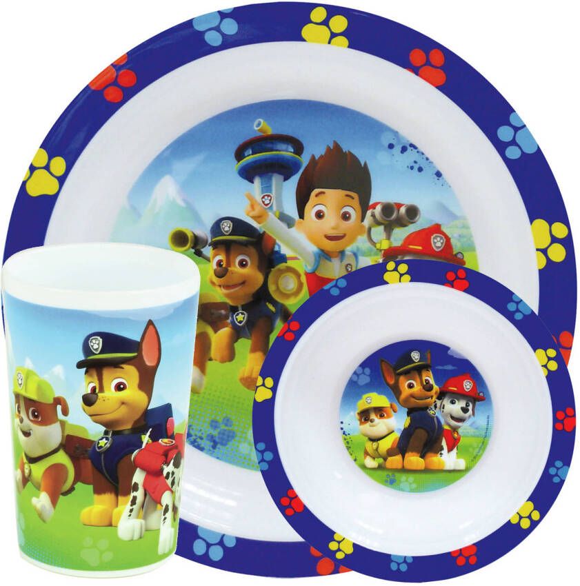 Merkloos Kinder ontbijt set Paw Patrol 3-delig van kunststof Kinderservies