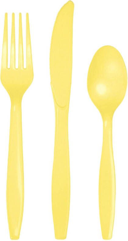 Merkloos Kunststof bestek party bbq setje 24x delig geel messen vorken lepels herbruikbaar Feestbestek