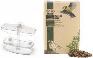 Merkloos Kunststof Vogel Raamvoederhuis voedersilo Transparant 16 Cm Met 2.5 Kilo Vogelvoer Vogelvoederhuisjes