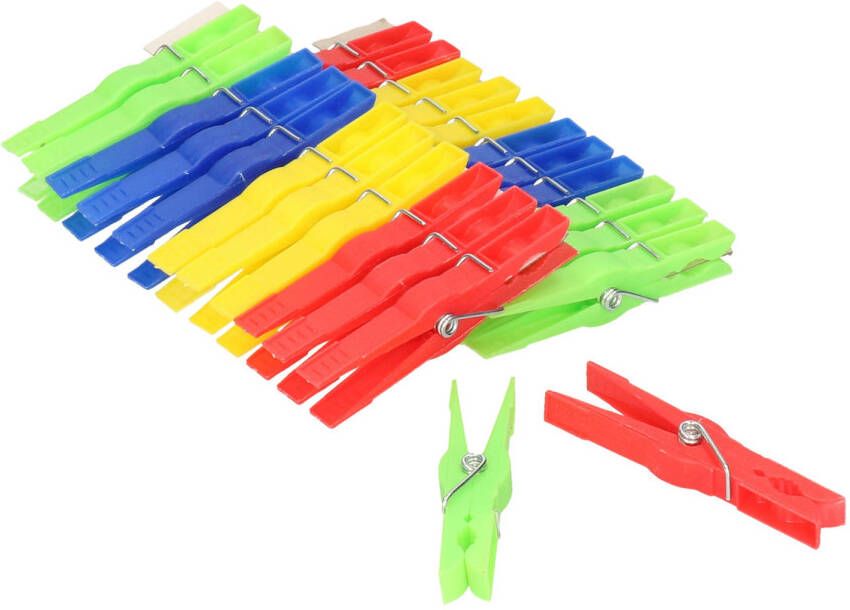 Merkloos Kunststof wasknijpers 24x 4 kleuren per set 8 cm Knijpers