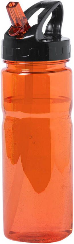 Merkloos Kunststof waterfles drinkfles sportfles oranje transparant met drinktuit 650 ml Drinkflessen