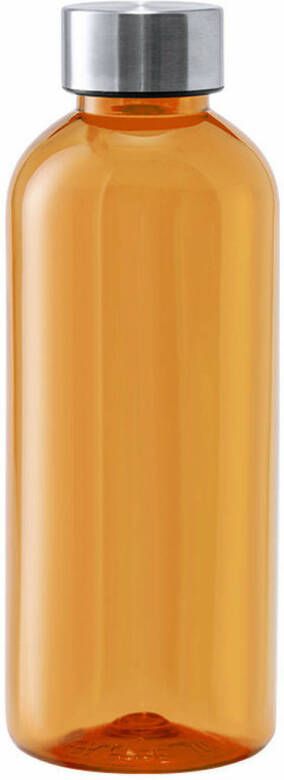 Merkloos Kunststof waterfles drinkfles sportfles oranje transparant met RVS dop 600 ml Drinkflessen