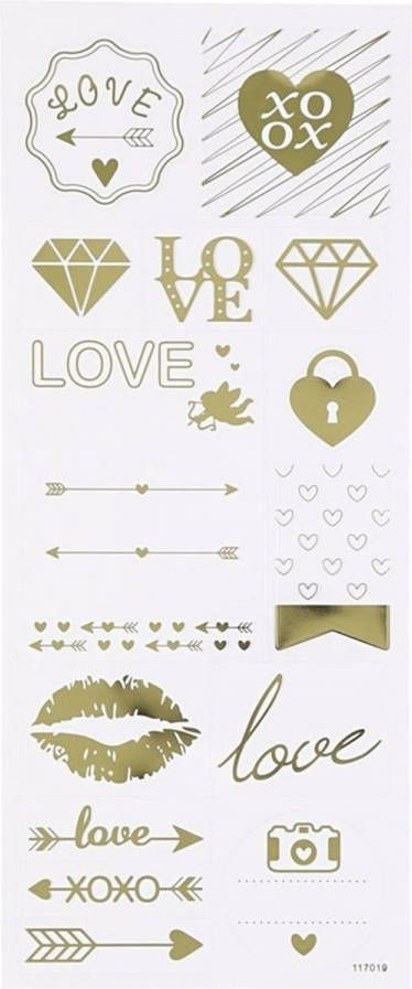 Merkloos Love stickers goud 14 stuks Stickers