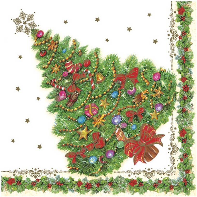 Merkloos Maki kerst thema servetten 20x st 33 x 33 cm kerstboom Feestservetten
