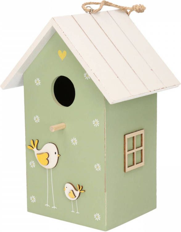 Merkloos Nestkast vogelhuisje Hout Groen Met Wit Dak 15 X 12 X 22 Cm Vogelhuisjes