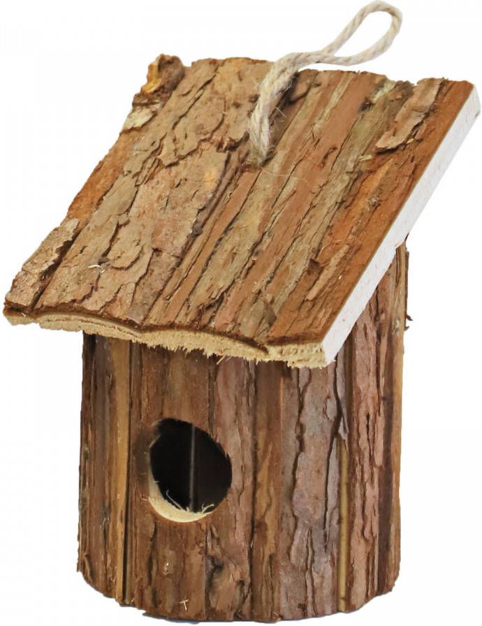 Merkloos Nestkast vogelhuisje Hout Rond Naturel Bruin 10 X 11 X 16 Cm Vogelhuisjes