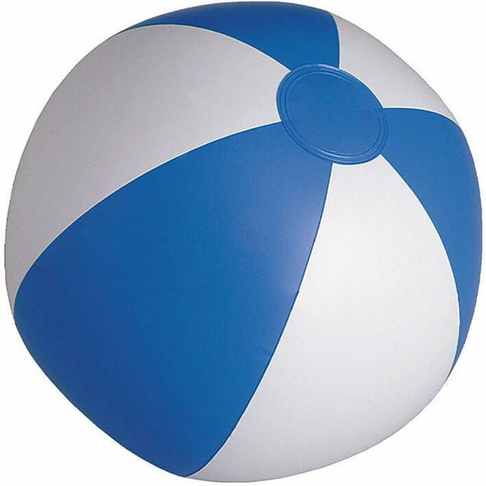 Merkloos Opblaasbare zwembad strandbal plastic blauw wit 28 cm Strandballen