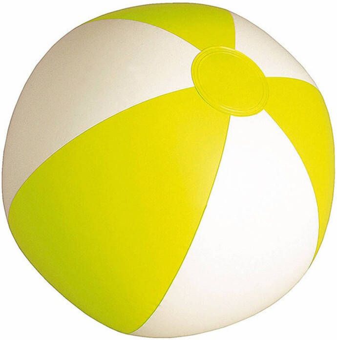 Merkloos Opblaasbare zwembad strandbal plastic geel wit 28 cm Strandballen