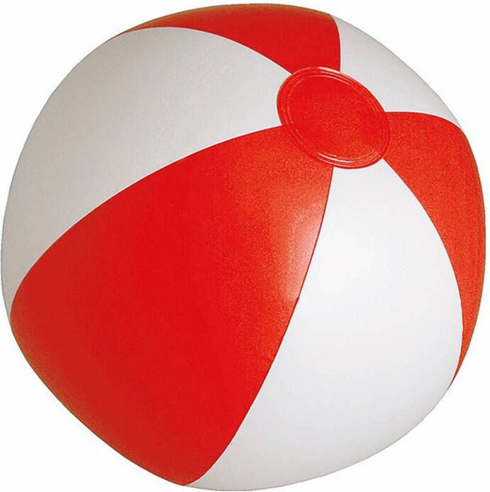 Merkloos Opblaasbare zwembad strandbal plastic rood wit 28 cm Strandballen