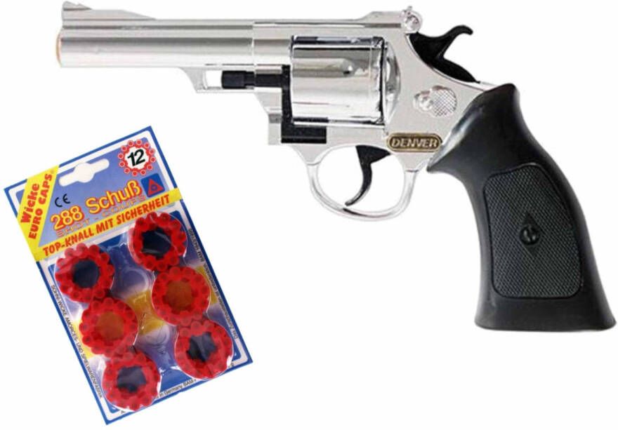 Merkloos Plaffertjes speelgoed pistool revolver met 12 schoten magazijn Verkleedattributen