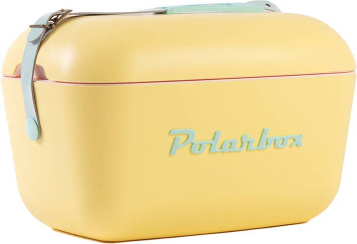 Merkloos Polarbox Retro Koelbox Pop Geel Blauwe Band 12 Liter Inhoud Duurzaam Geproduceerd