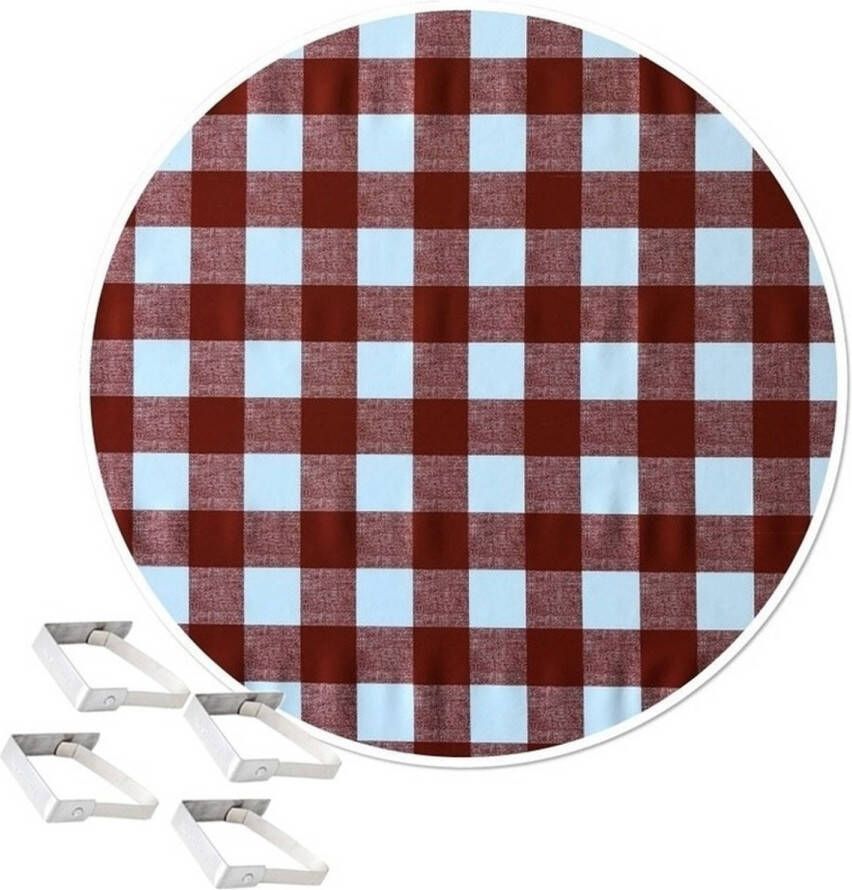 Merkloos Rode tafelkleden tafelzeilen 160 cm rond geruit met 4x tafelkleedklemmen Tafelzeilen