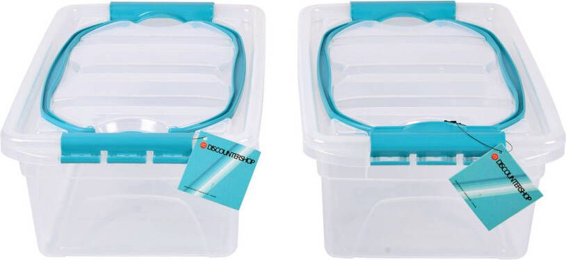 Discountershop Set van 2 Opbergbox met Deksel Transparant 5 Liter Sky Blauw Handvat Kunststof 30x20.5x12.5cm Lichtgewicht Opbergruimte Voor Huishoudelijke Spullen