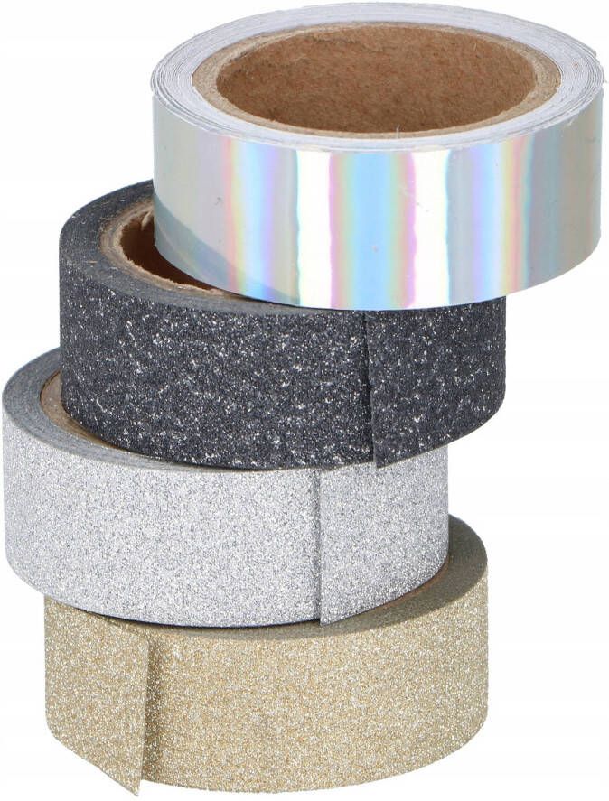 Merkloos Scrapbook zelfklevend tape washi tape met glitters 4 rollen DIY hobby materiaal