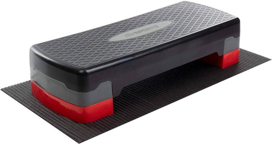 Merkloos ScSPORTS Aerobic Step fitness step in hoogte verstelbaar met mat zwart rood grijs 68 x 28 x 10 15 cm