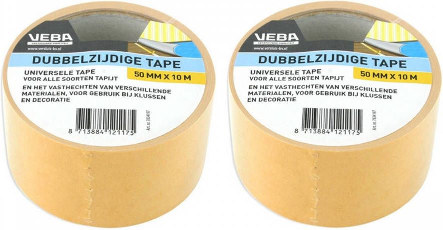 Merkloos Set van 2x Bruin dubbelzijdig tape tapijttape universeel 50 mm x 10 m Tape (klussen)