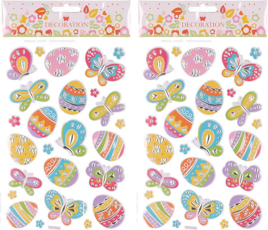 Merkloos Set van 2x stickervel met paaseieren en vlinders 25 stickers Pasen thema Stickers