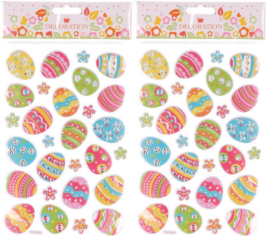 Merkloos Set van 2x stickervel met vrolijk gekleurde paaseieren 27 stickers Pasen thema Stickers