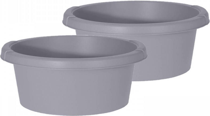 Excellent Houseware Set van 2x stuks grijze afwasteilen afwasbakken rond kunststof 6 liter Afwasbak