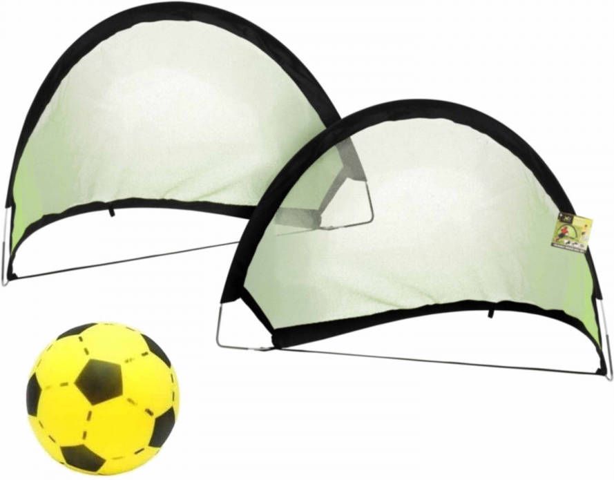 Merkloos Set van 2x stuks uitklapbare voetbaldoelen voetbalgoals met foam bal 80 x 60 x 60 cm Voetbaldoel