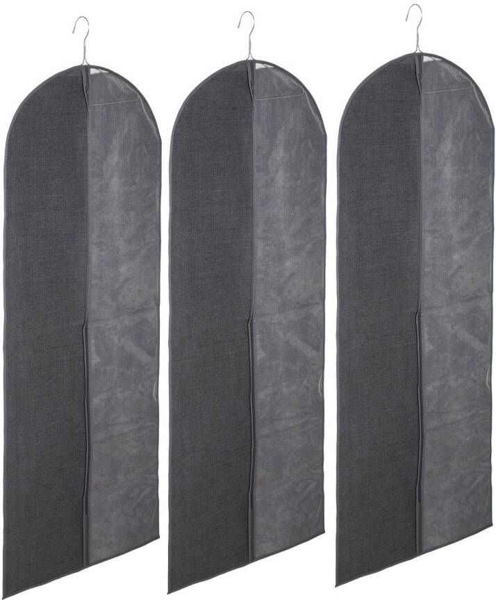 Merkloos Set van 3x stuks kleding beschermhoes linnen grijs 130 cm inclusief kledinghangers Kledinghoezen