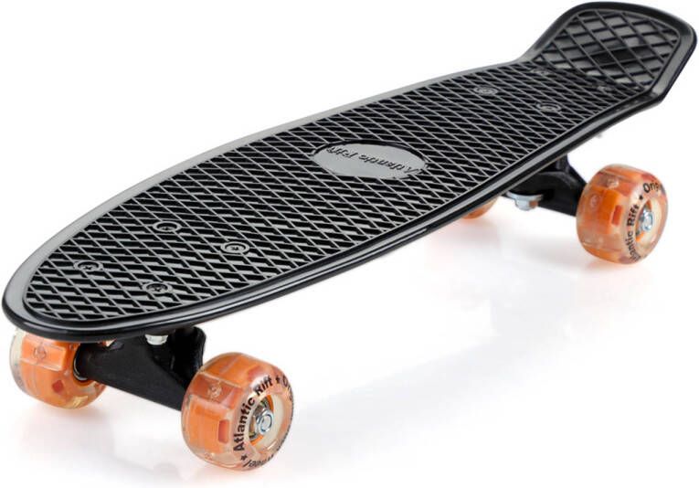 Merkloos Skateboard met LED lampjes in wielen zwart-oranje retro met PU-dempers