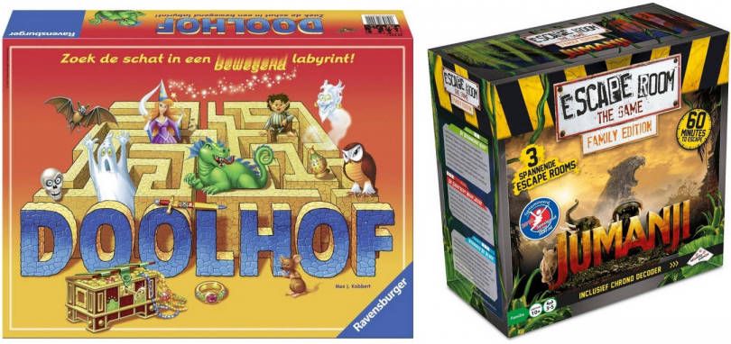 Merkloos Spellenbundel Bordspel 2 Stuks Ravensburger Doolhof & Escape Room Jumanji