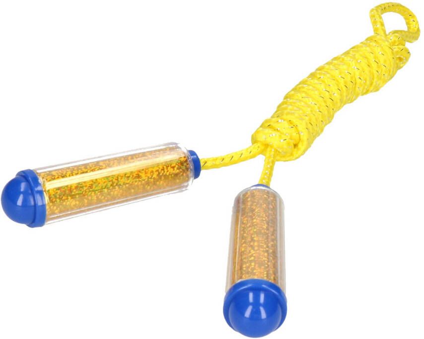 Merkloos Springtouw met kunststof handvatten geel goud 210 cm speelgoed Springtouwen