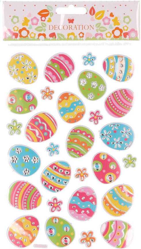 Merkloos Stickervel met vrolijk gekleurde paaseieren 27 stickers Pasen thema Stickers