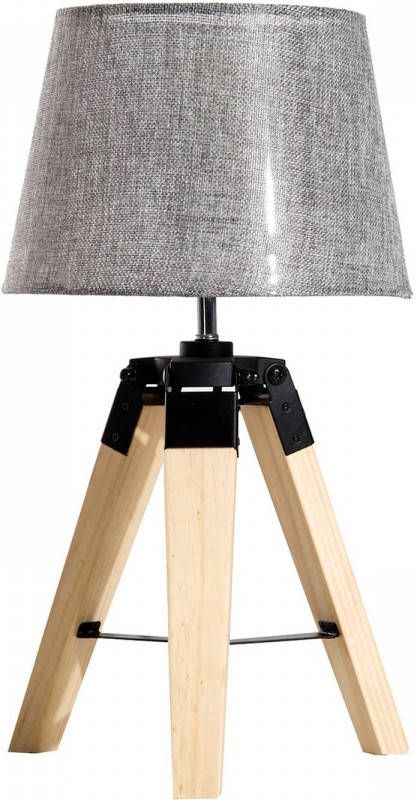 Merkloos Sans marque Tafel lamp – Nachtkast lamp Stoffen kap en houten poten – Driepoot 45 cm hoog