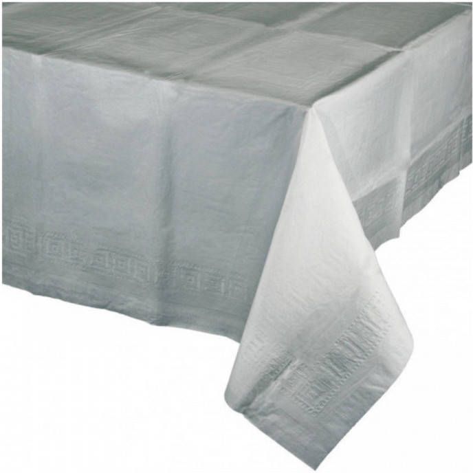 Merkloos Tafelkleed zilver grijs 274 x 137 cm papier Feesttafelkleden
