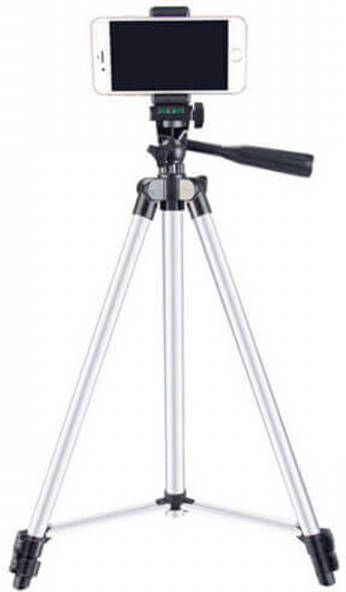 Merkloos Telefoon Tripod Telefoonstatief Verstelbaar tot 150 CM Extra grip telefoonhouder Waterpas Opbergzak