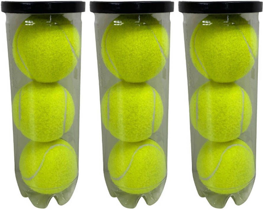 Merkloos Tennisballen in koker 9x geel Tennisballen