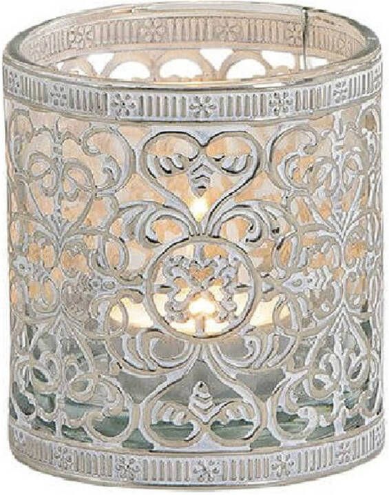 Merkloos Sans marque 1x Windlicht theelicht houder zilver antiek 8 cm Woonaccessoires woondecoraties kaarsenhouders