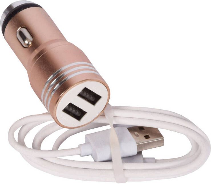 Merkloos USB Autolader 2 Poorten Roze Laad Meerdere Apparaten Onderweg Geschikt voor Apple iPad & iPhone en