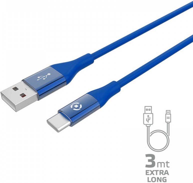 Celly USB-Kabel Type-C 3 meter Blauw Siliconen Feeling