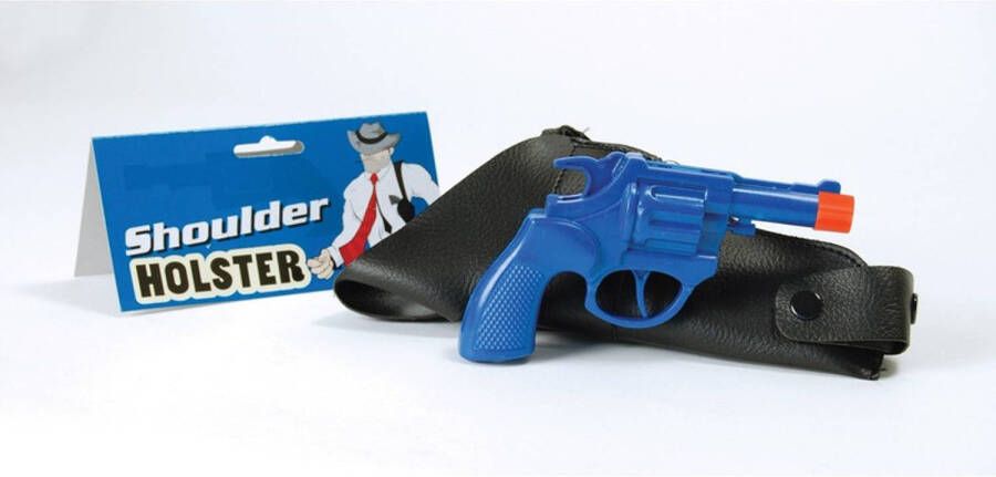 Merkloos Verkleed maffia revolver blauw met schouder holster Verkleedattributen