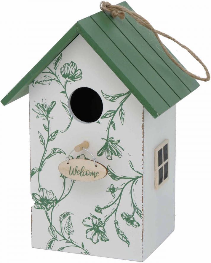 Merkloos Vogelhuisje nestkastjes Wit groen Hout 22 Cm Vogelhuisjes