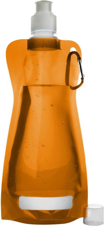 Merkloos Waterfles drinkfles opvouwbaar oranje kunststof 420 ml schroefdop karabijnhaak Drinkflessen