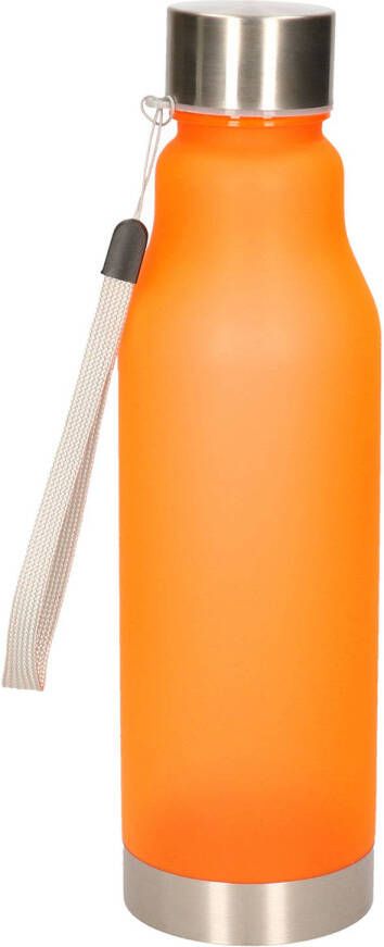 Merkloos Waterfles drinkfles sportfles oranje kunststof rvs 600 ml Drinkflessen