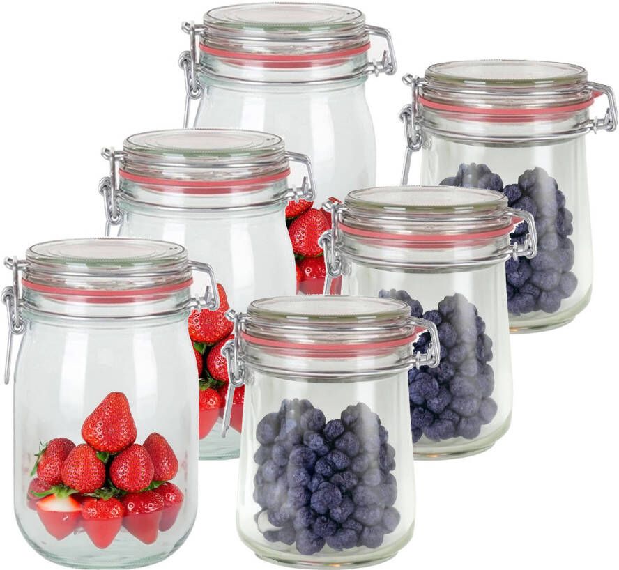 Merkloos Weckpotten inmaakpotten set 6x stuks 1000 ml 720 ml glas met beugelsluiting Weckpotten