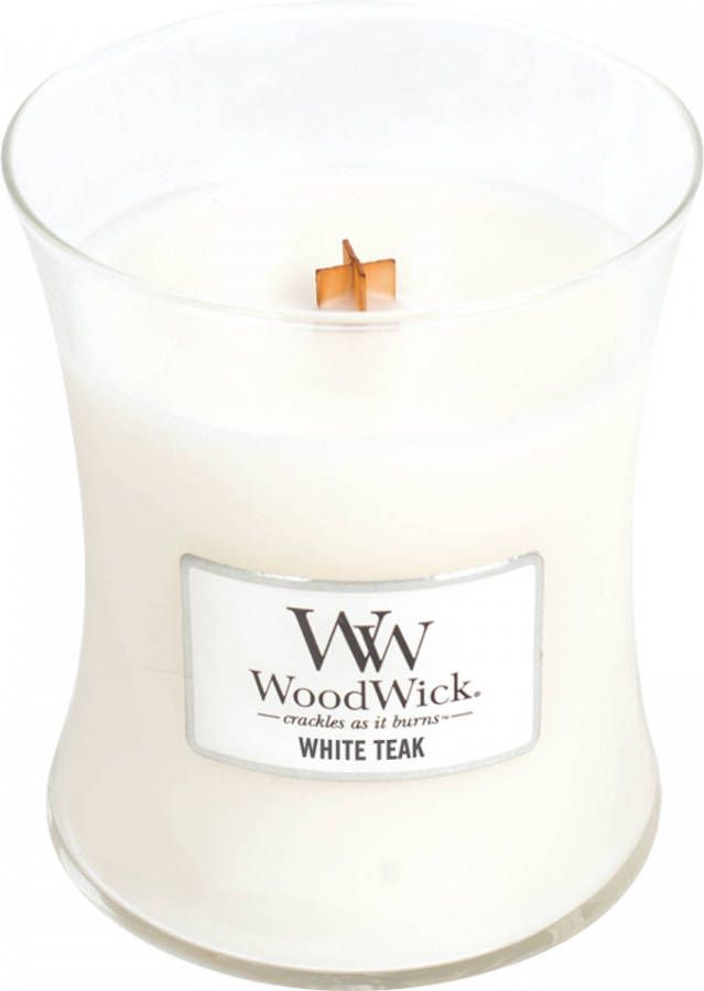 Woodwick Hourglass Medium Geurkaars White Teak