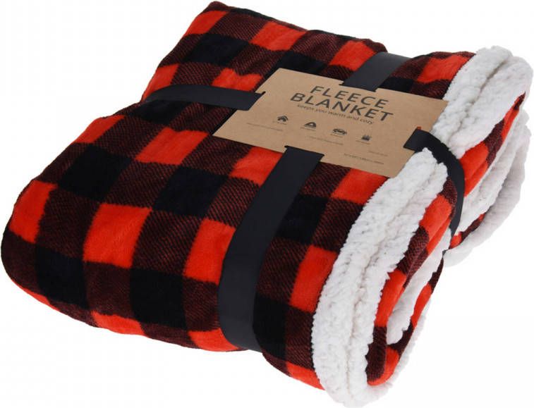 Merkloos Sans marque Kerstplaid Plaid Kerst Geruit Teddy Fleece Lekker warm 130x160 cm